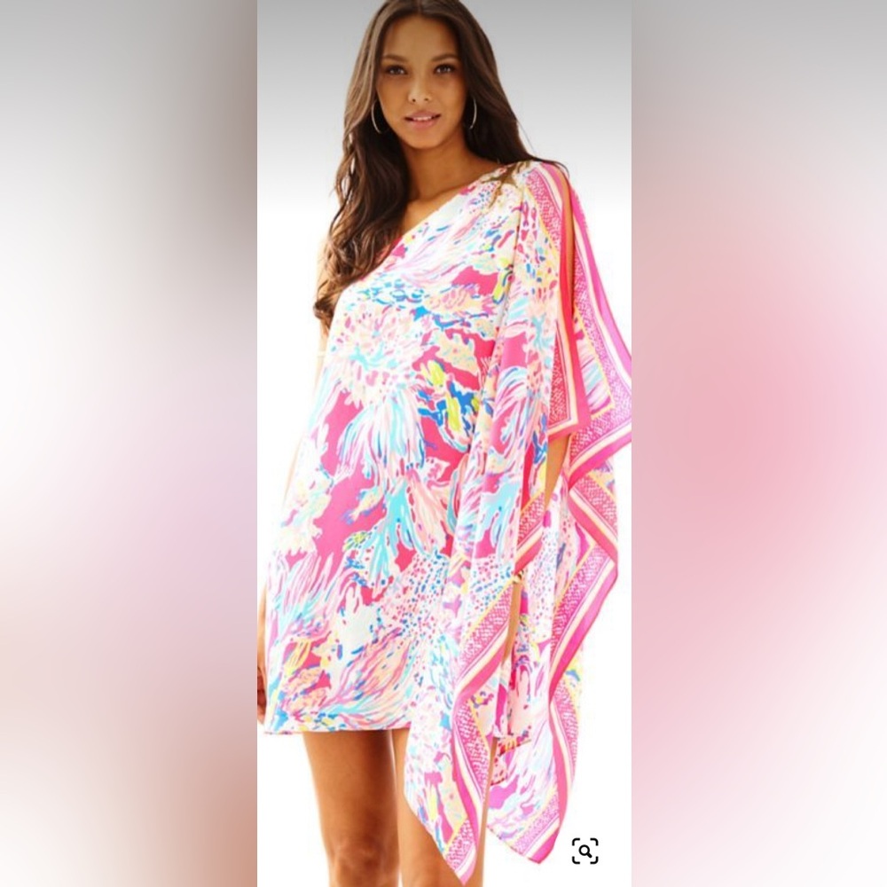 LILLY PULITZER Marlee Dragon Fruit Sequin Floral One Shoulder Silk Mini Dress